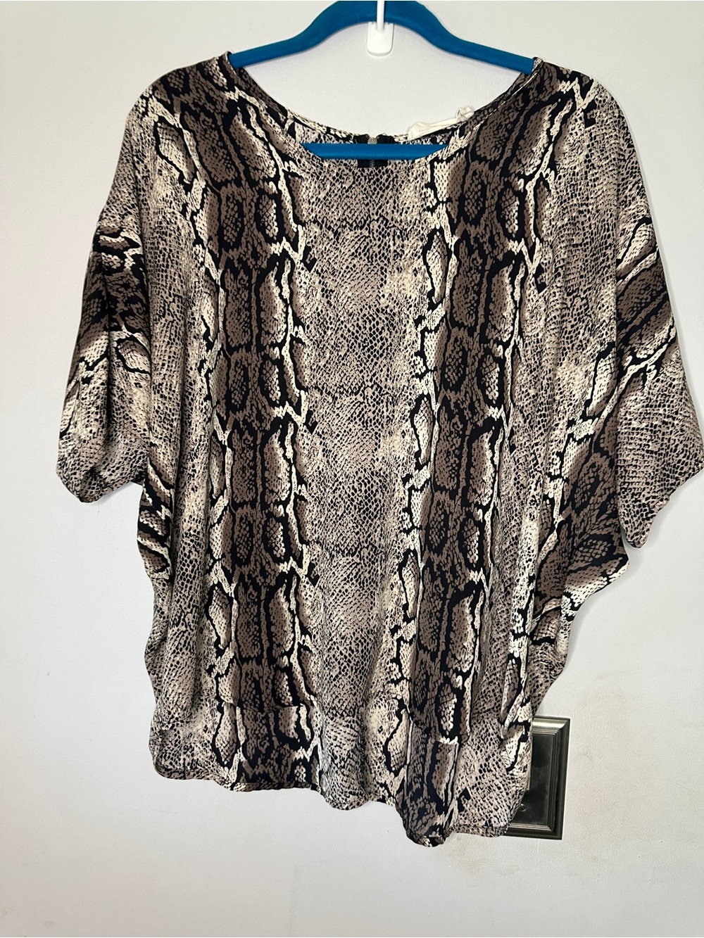 Buddy Love Snake Print Short Sleeve Blouse in Beige and Black